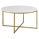 Steel and Marble Coffee Table White and Gold - 90x50 cm