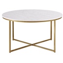 Steel and Marble Coffee Table White and Gold - 90x50 cm