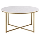 Steel and Marble Coffee Table White and Gold - 90x50 cm