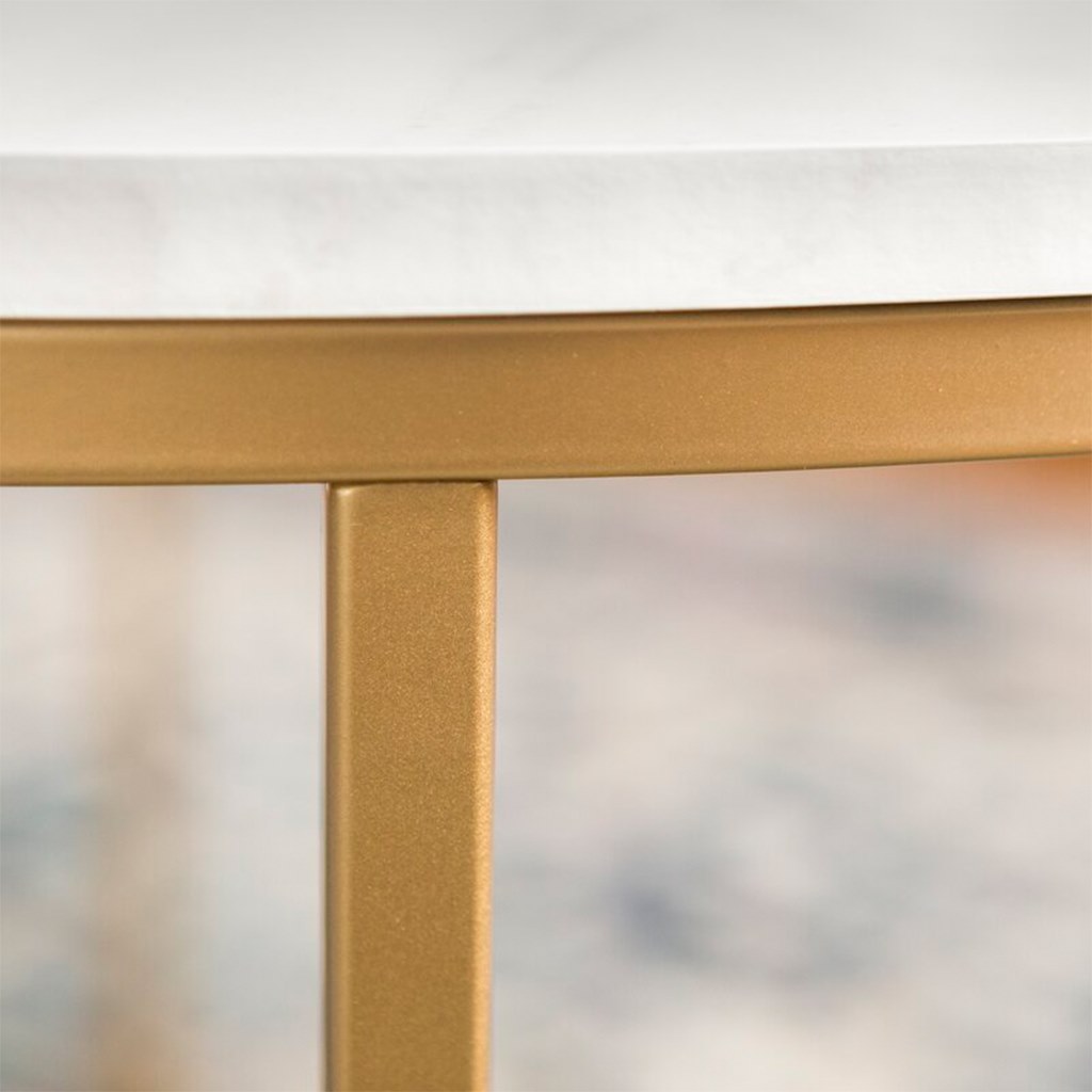 Steel and Marble Coffee Table White and Gold - 90x50 cm