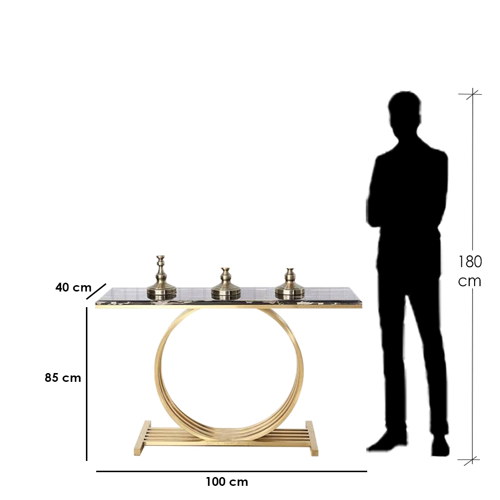 Steel and Marble Console Gold - 100x40x85 cm