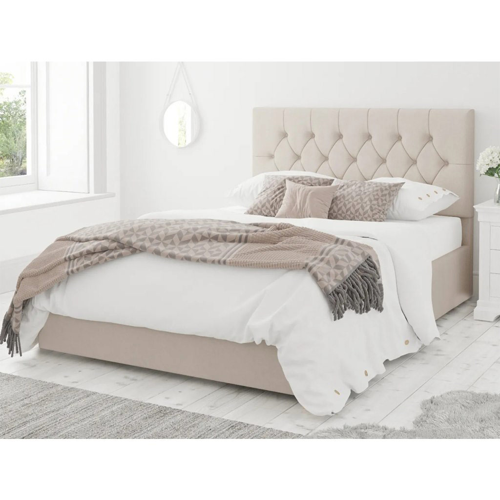 Counter Wood and Velvet Fabric King Bed 120×160×200 cm - Beige