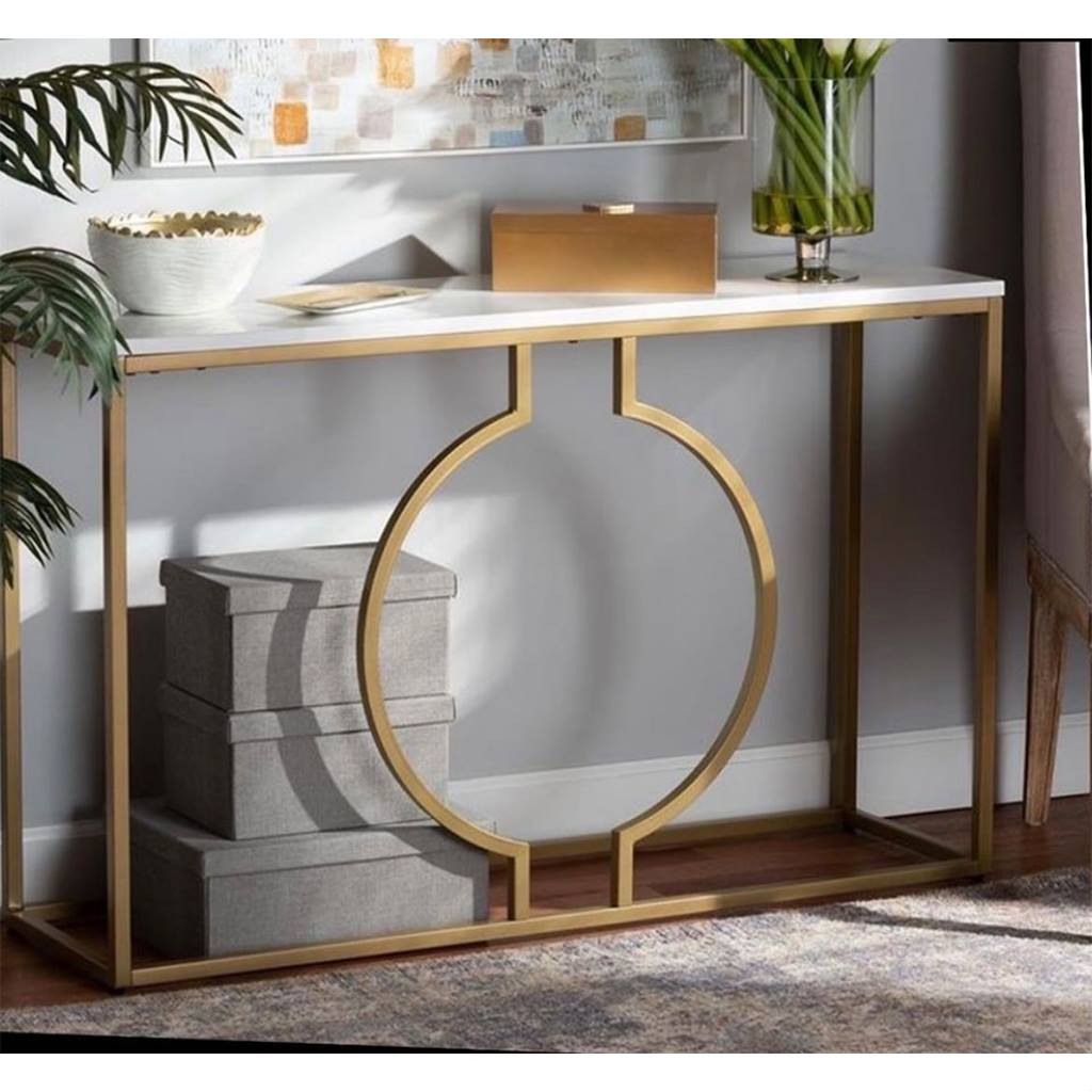 Steel and Marble Console Gold - 90x40x120 cm