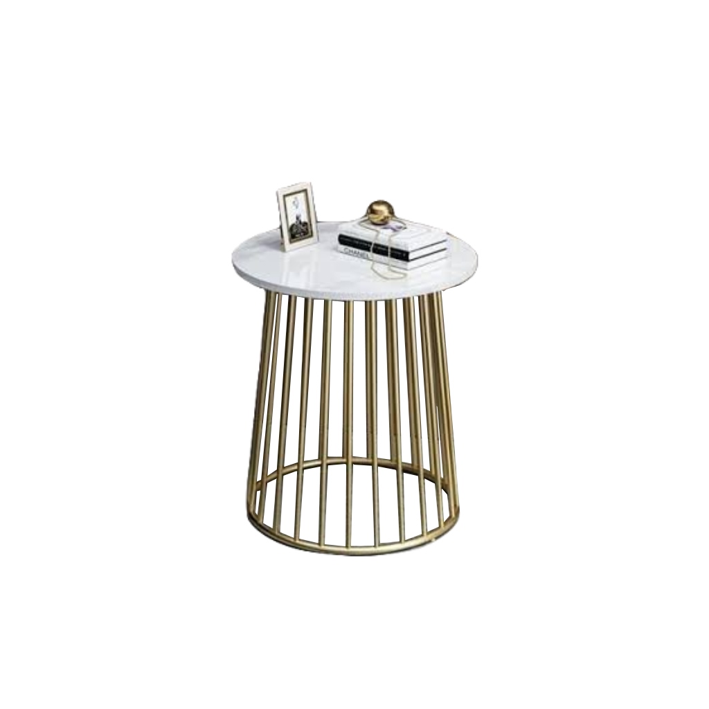 Steel and Marble Side Table Gold - 40x55 cm