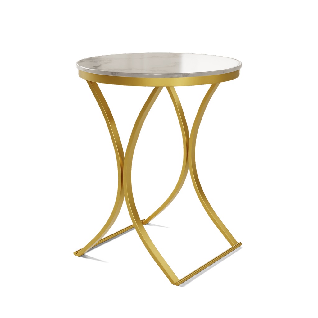 Steel and Marble Side Table Gold - 50x40 cm