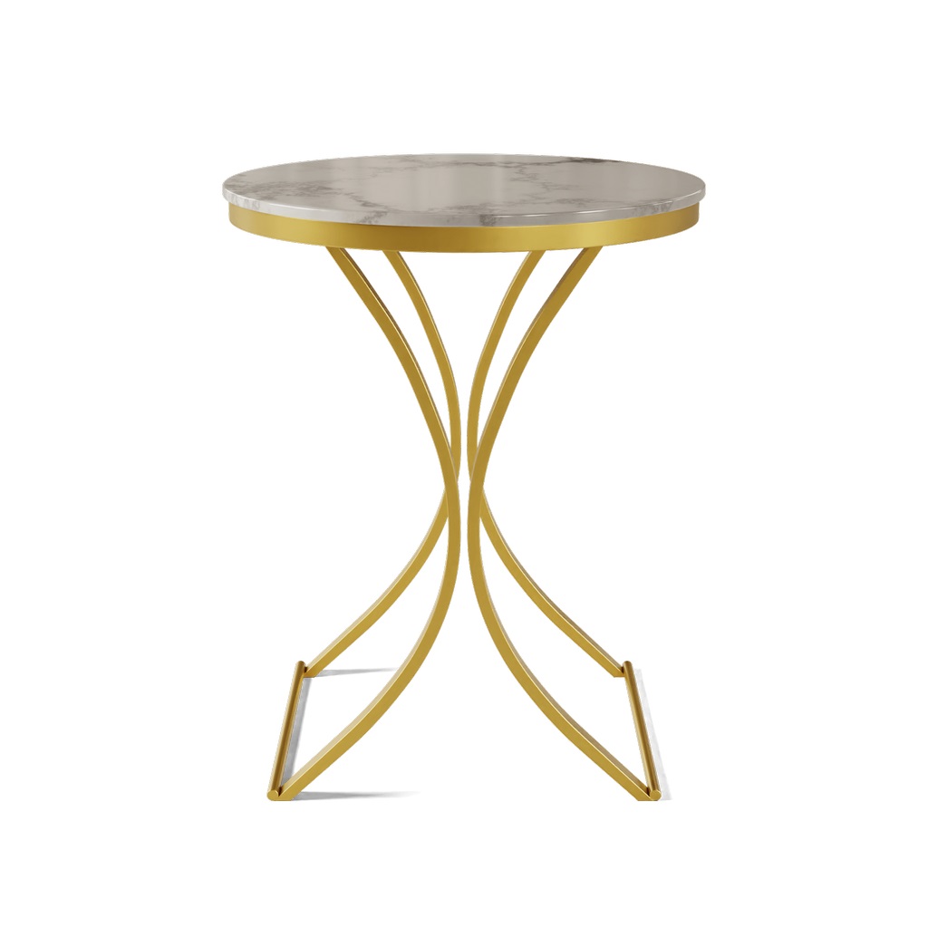 Steel and Marble Side Table Gold - 50x40 cm