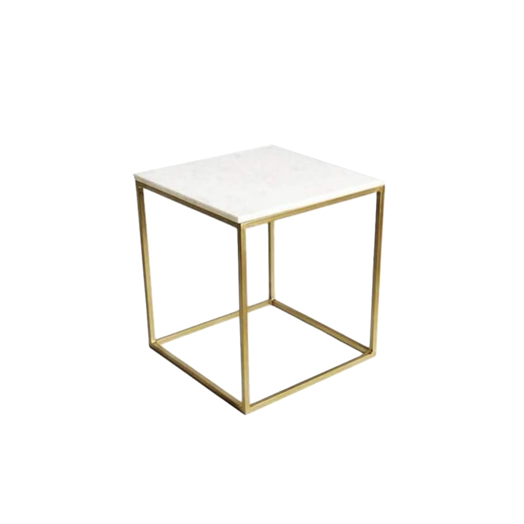 Steel and Marble Side Table Gold - 50x45x45 cm