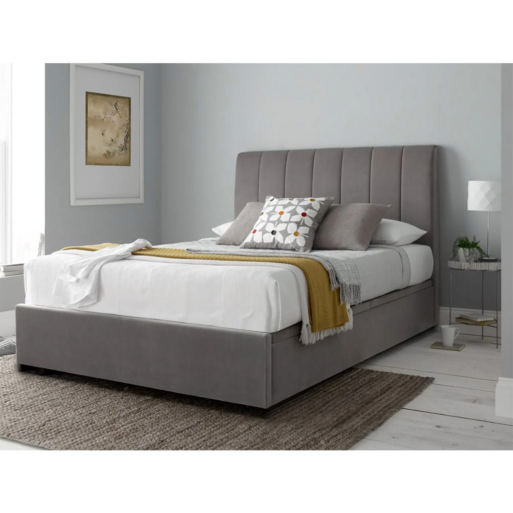 Counter Wood and Velvet Fabric Single Bed 120×120×200 cm - Grey