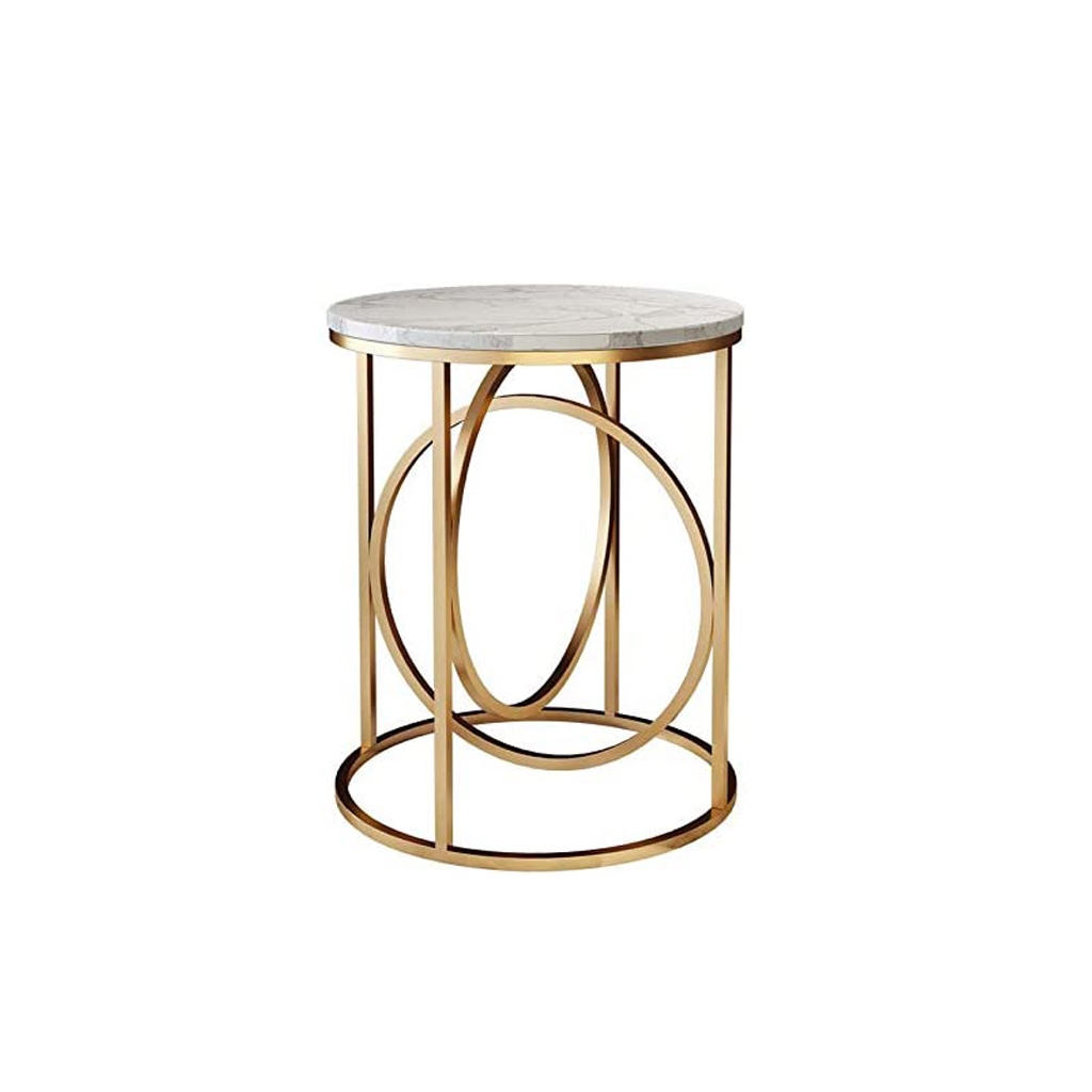 Steel and Marble Side Table Gold and White - 40x55 cm