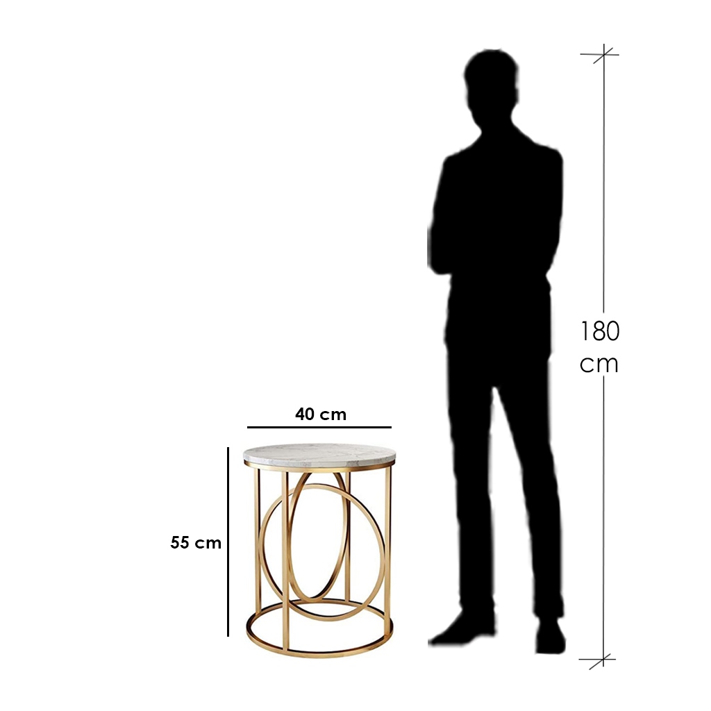 Steel and Marble Side Table Gold and White - 40x55 cm