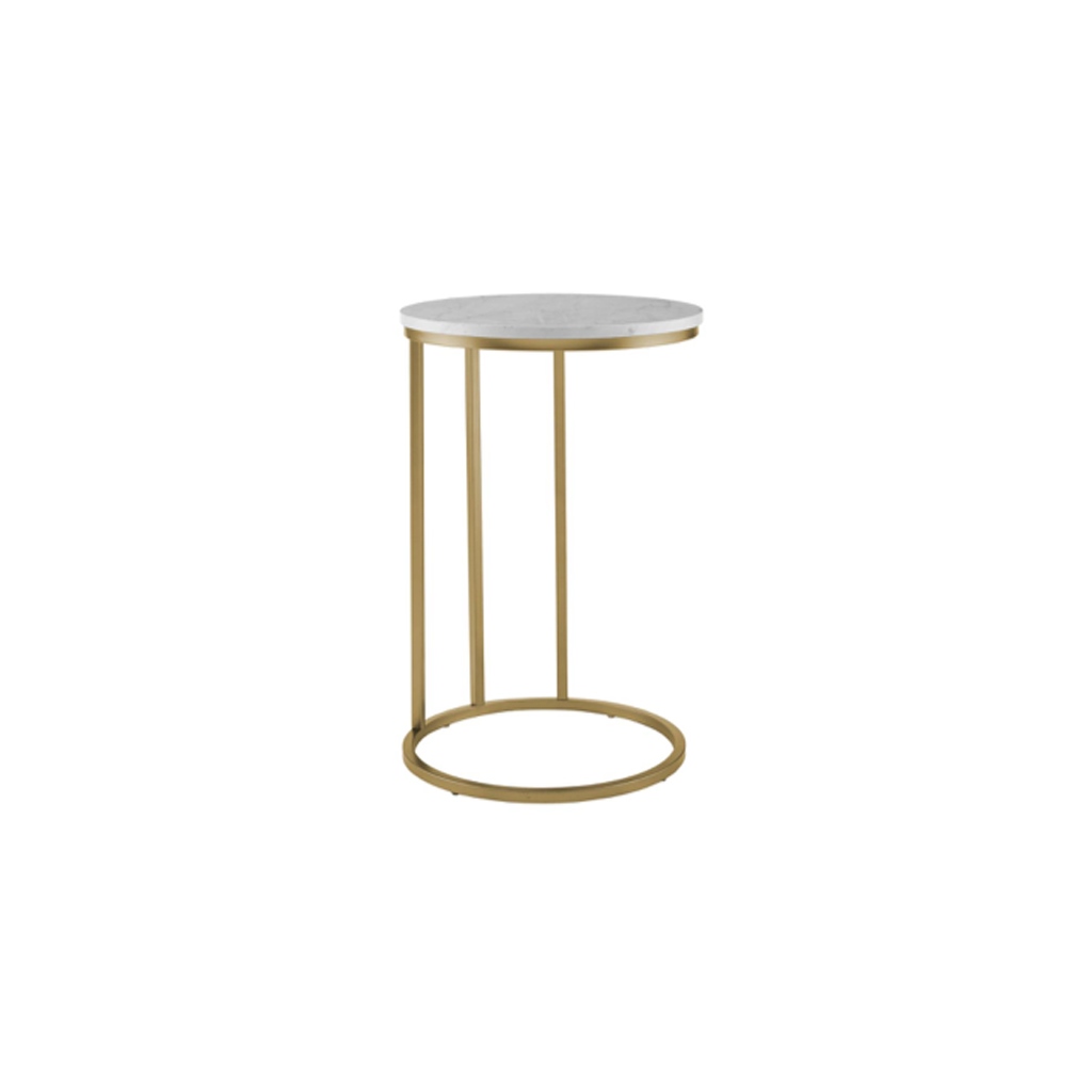 Steel and Marble Side Table Gold and White - 55x35 cm