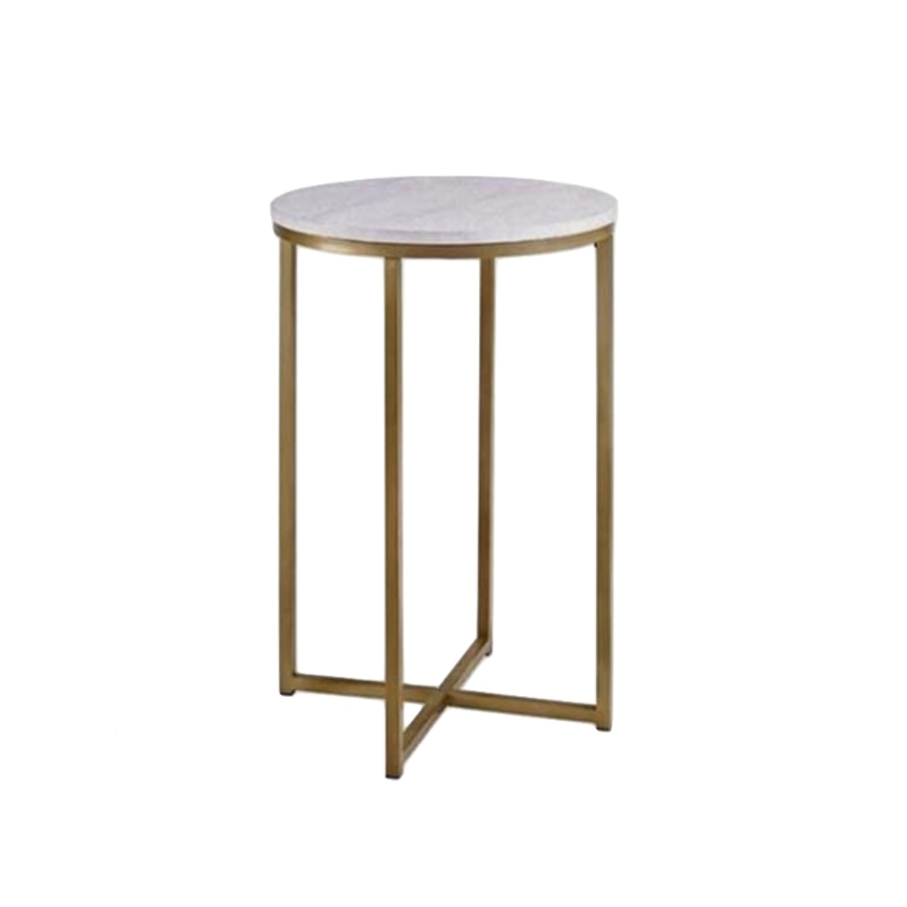 Steel and Marble Side Table Gold and White - 60x40 cm