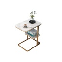 Steel and Marble Side Table Gold and White - 65x40x60 cm