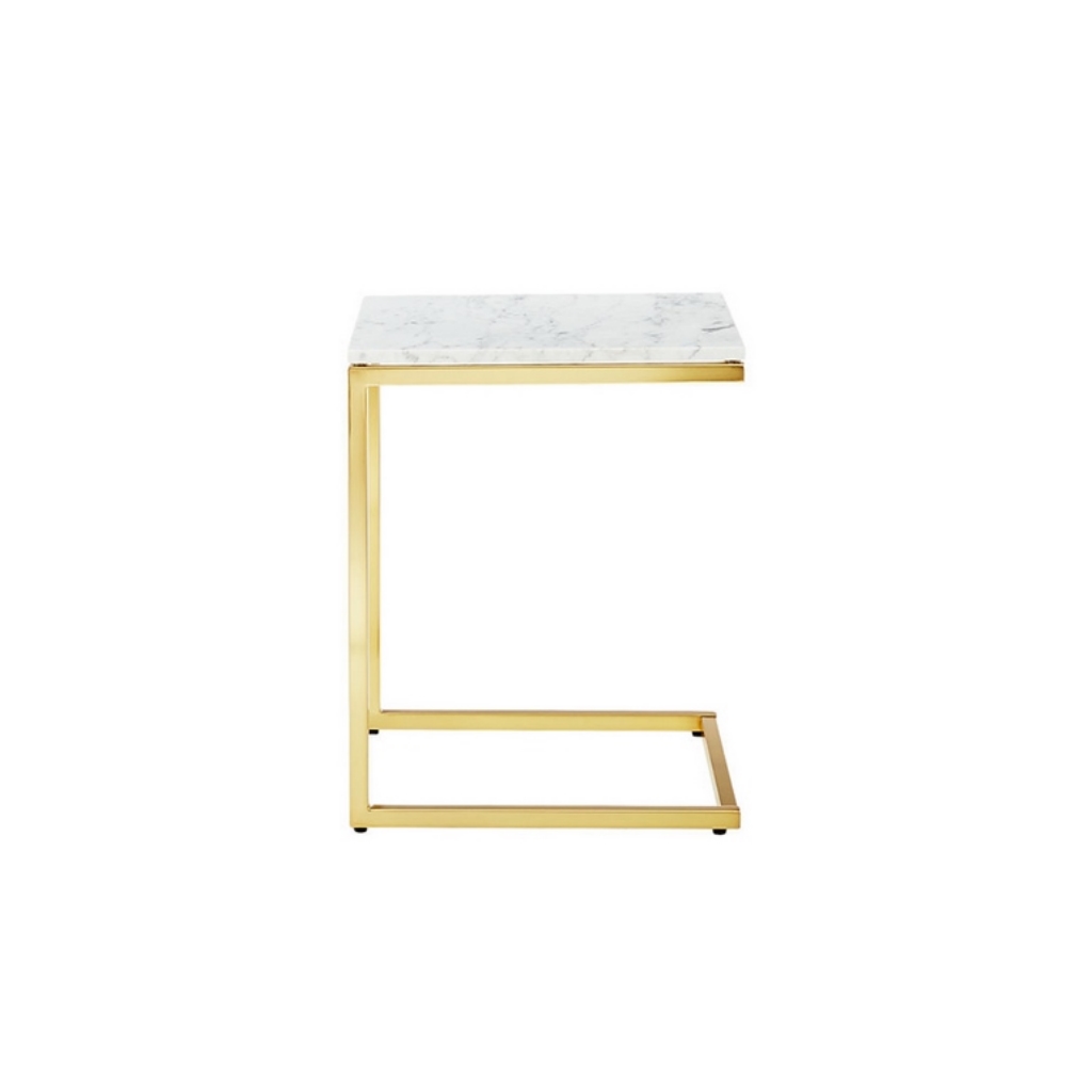 Steel and Marble Side Table White and Gold - 45x30x30 cm