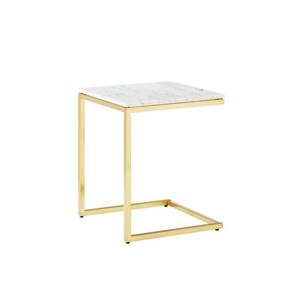 Steel and Marble Side Table White and Gold - 45x30x30 cm