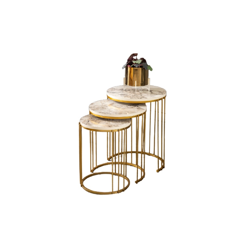 Steel and Marble Side Table set Gold - 3 Pieces