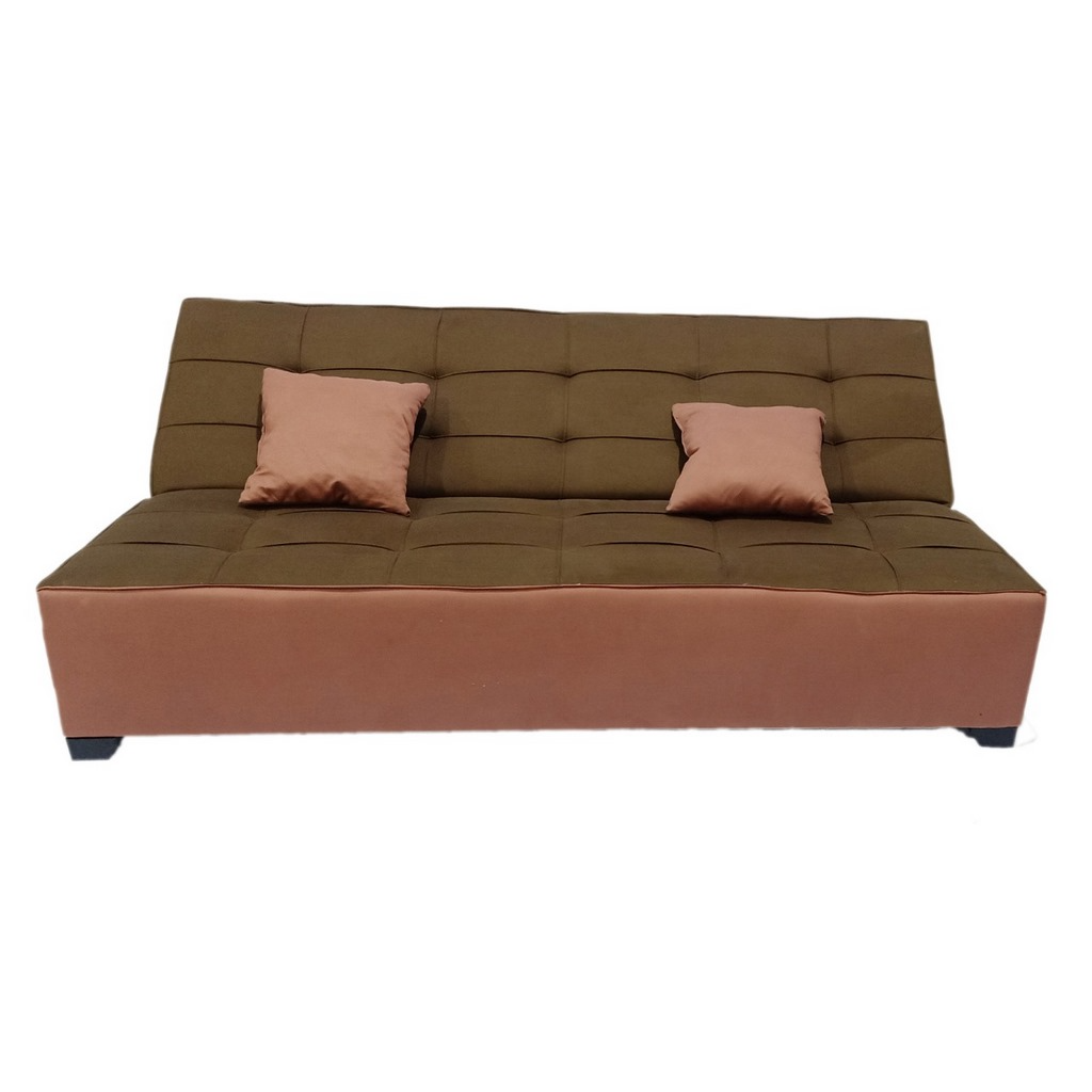 White Beech Wood and Velvet Fabric Sofa Bed - Beige and Brown