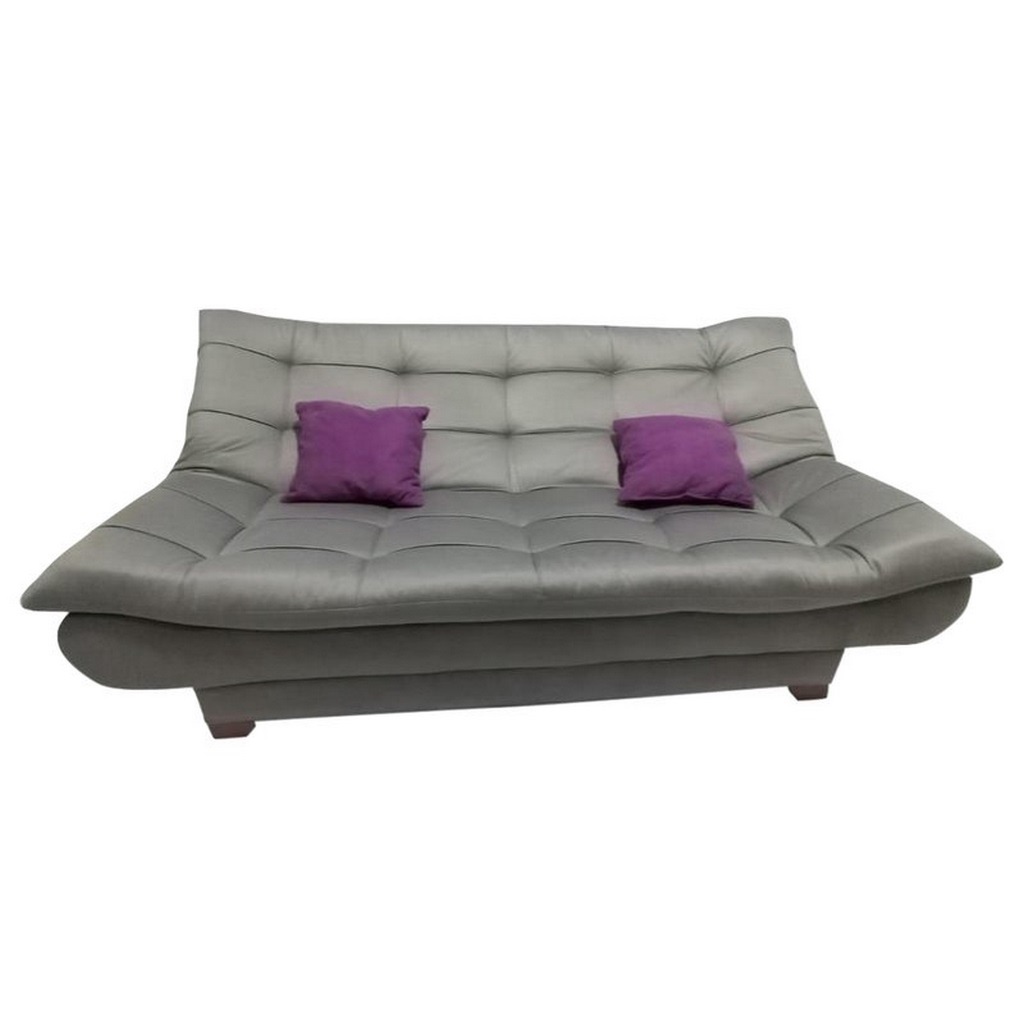 White Beech Wood and Velvet Fabric Sofa Bed - Grey