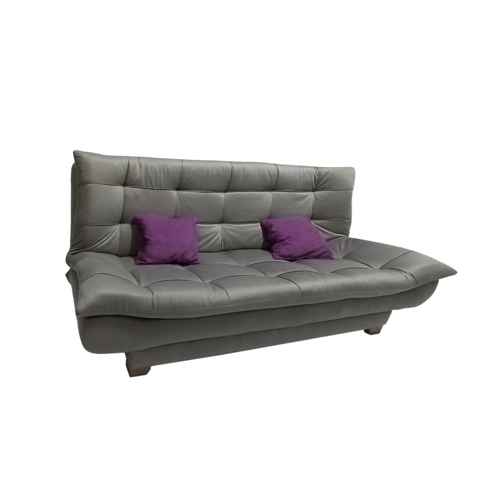 White Beech Wood and Velvet Fabric Sofa Bed - Grey