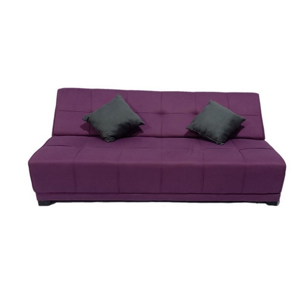 White Beech Wood and Velvet Fabric Sofa Bed - Purple