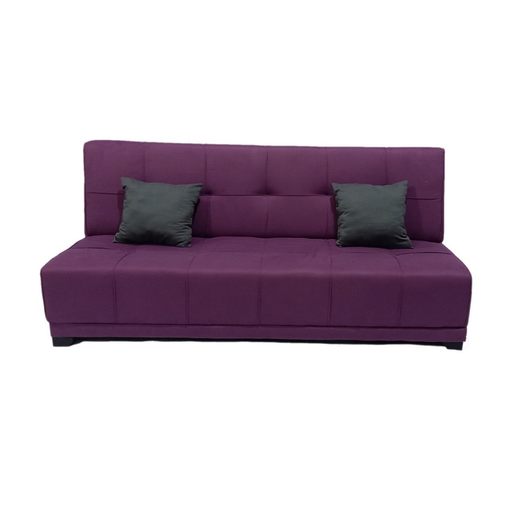 White Beech Wood and Velvet Fabric Sofa Bed - Purple