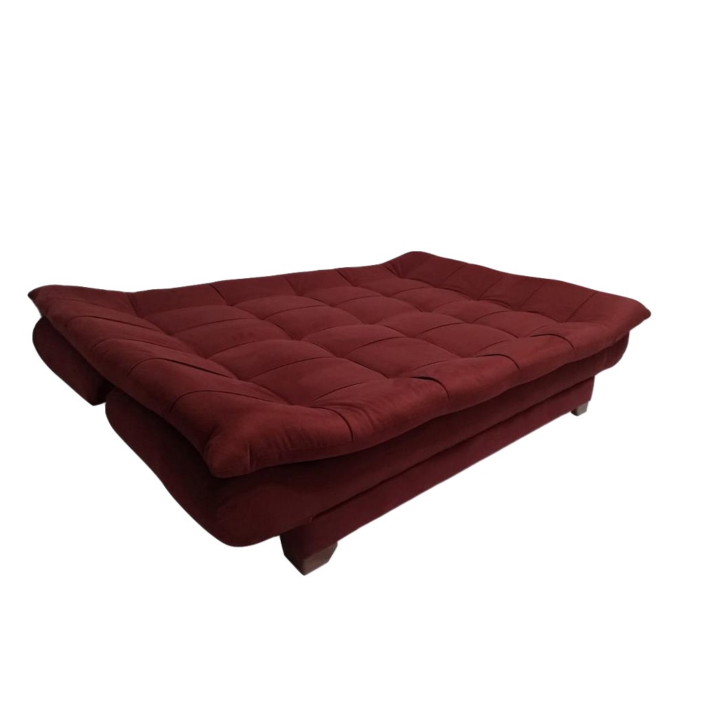 White Beech Wood and Velvet Fabric Sofa Bed - Red