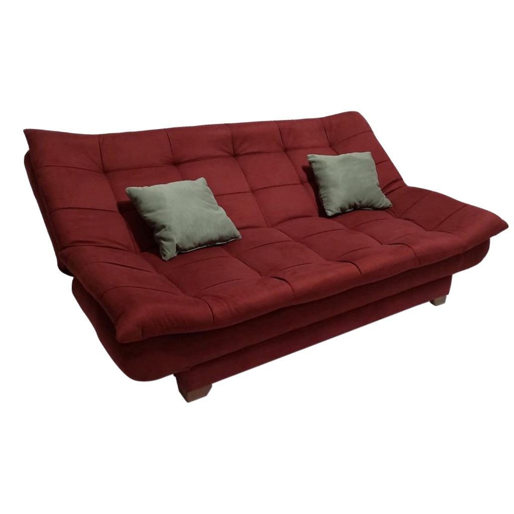 White Beech Wood and Velvet Fabric Sofa Bed - Red