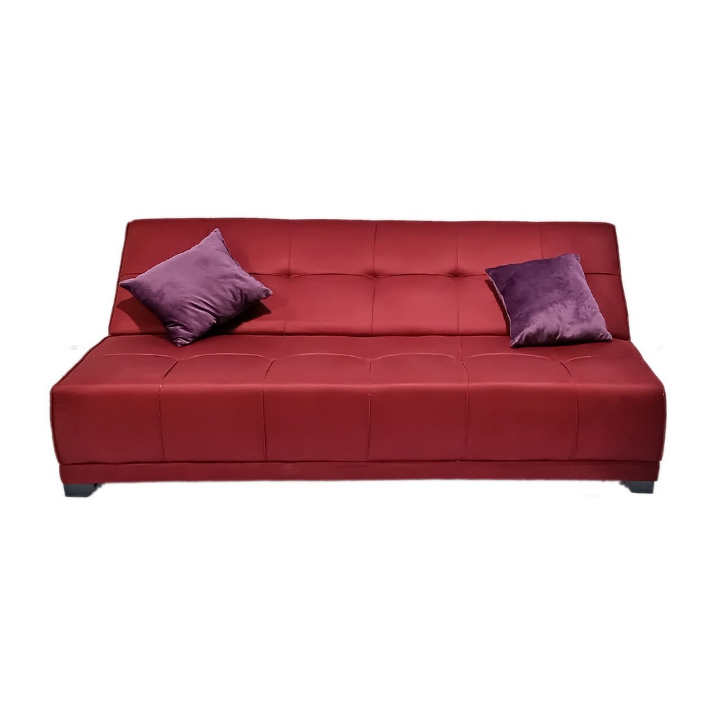 White Beech Wood and Velvet Fabric Sofa Bed - Red