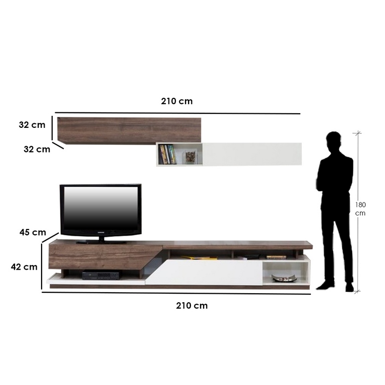 spanish MDF Tv Set White and Brown - 42 × 45 × 210 cm