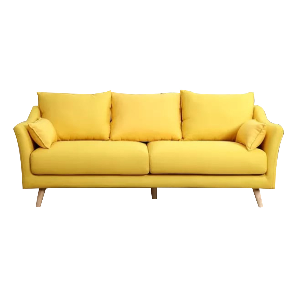 Beech Wood and Linen Fabric 2 Seaters Sofa - Yellow