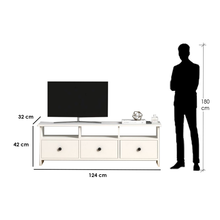 spanish MDF White Tv Unit - 42 × 32 × 124 cm