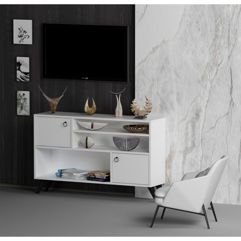 spanish MDF White Wall-mounted TV Unit - 75 × 30 × 120 cm