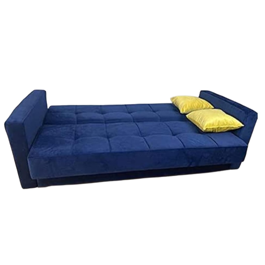 Muski Wood and Velvet Fabric Sofa Bed - Blue