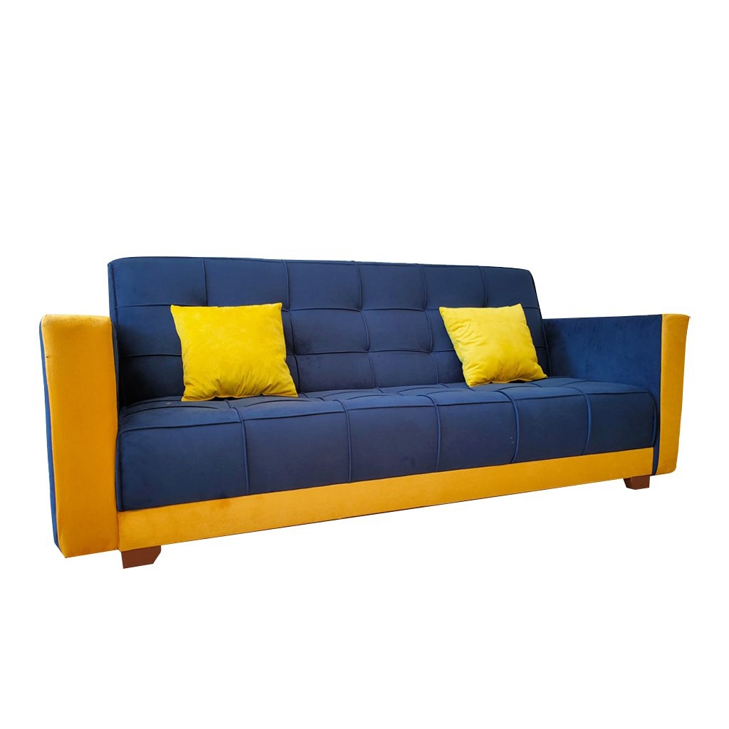 Muski Wood and Velvet Fabric Sofa Bed - Blue