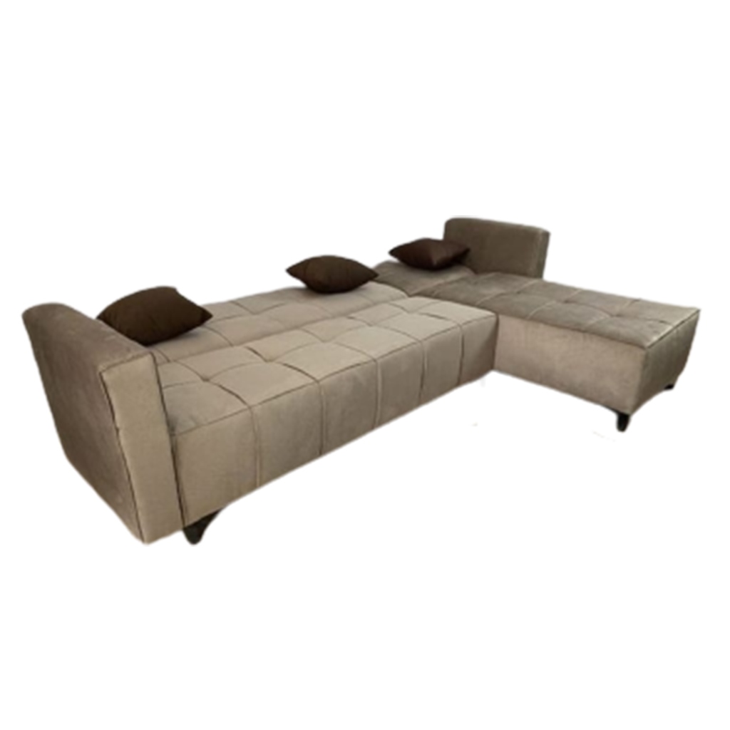 Musky Wood and Velvet Fabric L-Shape Sofa - Beige