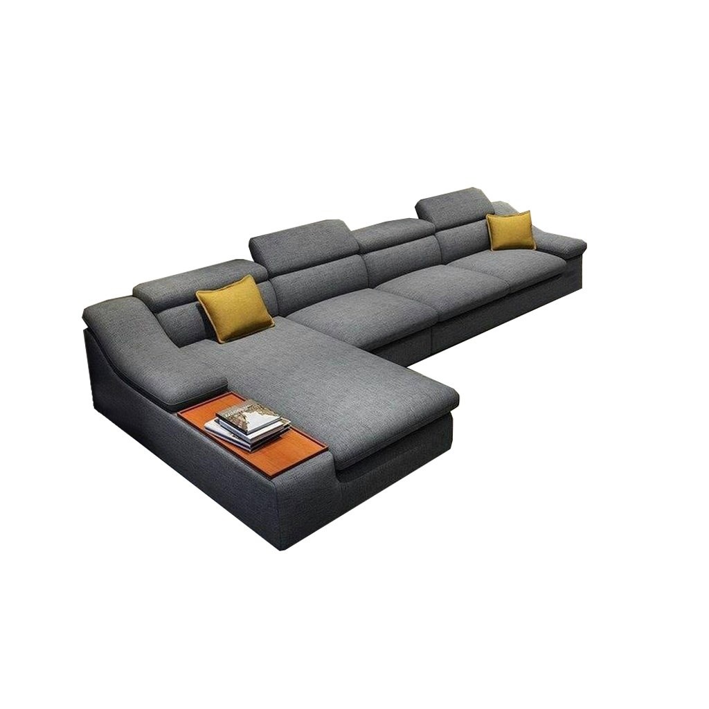 Beech Wood and Linen Fabric L-Shape Sofa - Grey