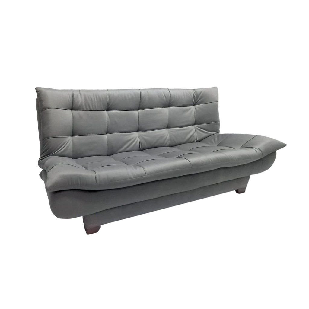 White Beech Wood and Velvet Fabric Sofa Bed - Grey