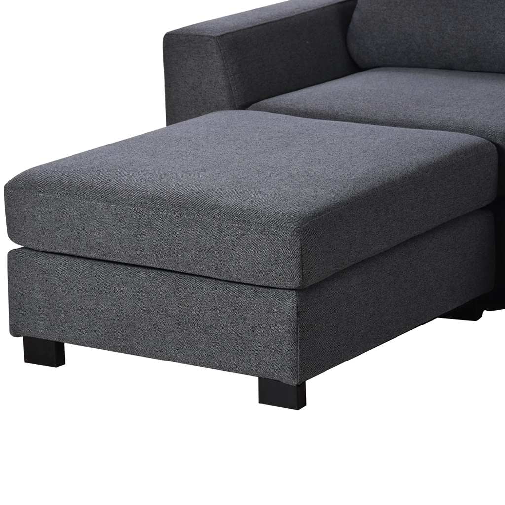 Beech Wood and Linen Fabric U-Shape Sofa - Grey