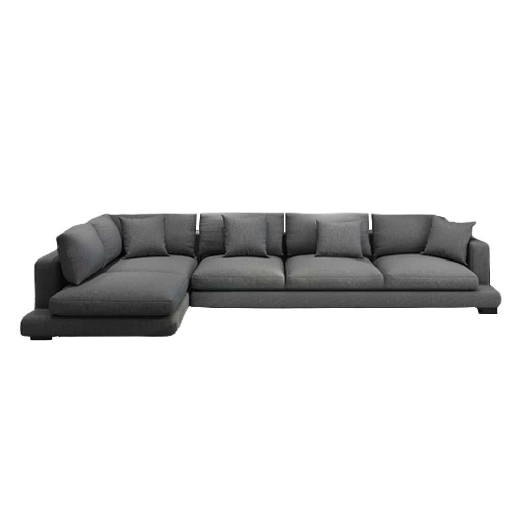 Beech Wood and Linen L-Shape Sofa - Grey