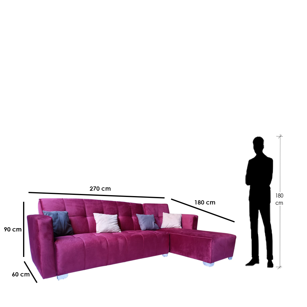 Beech Wood L-Shape Sofa - Pink