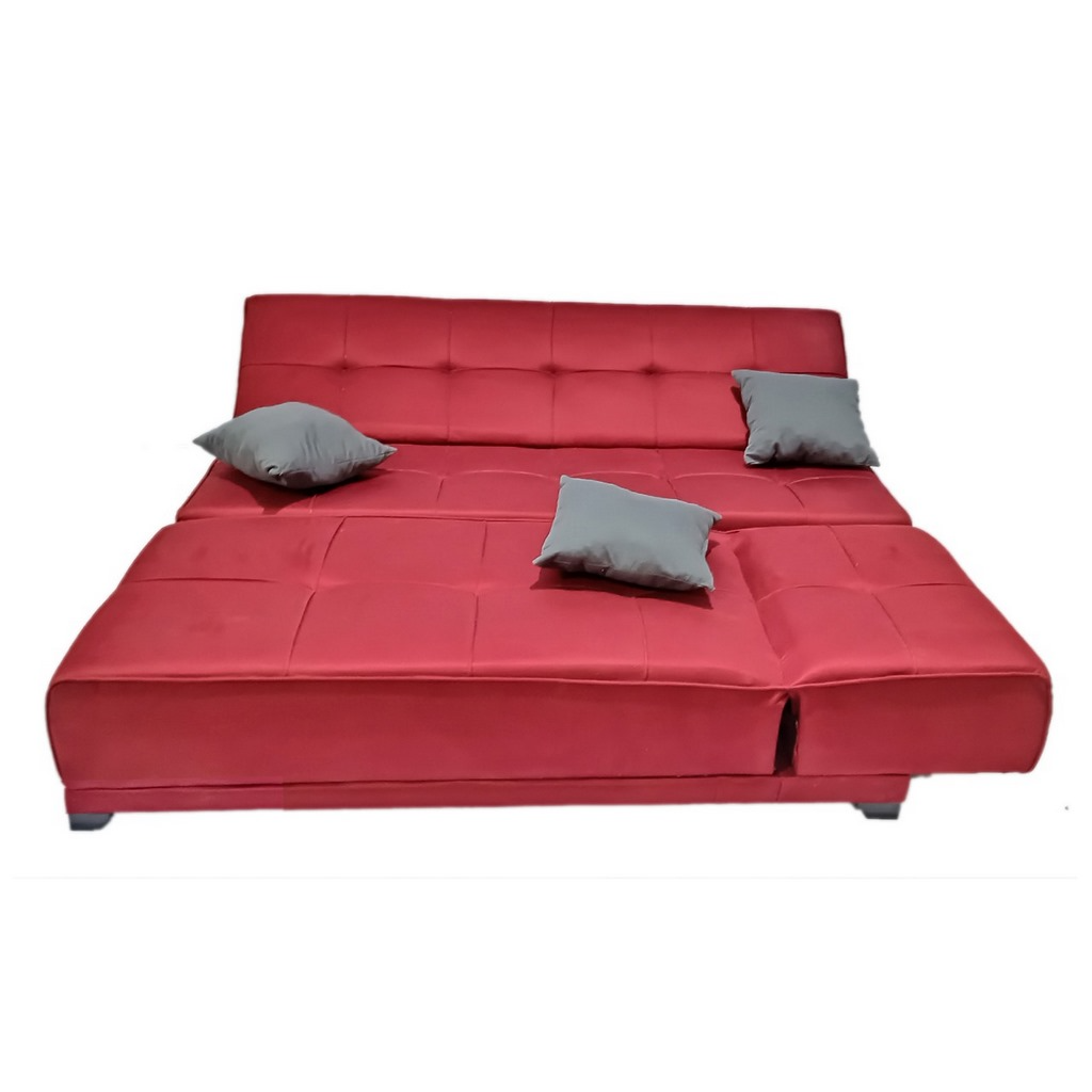 Beech Wood Sofa Bed - Dark Red