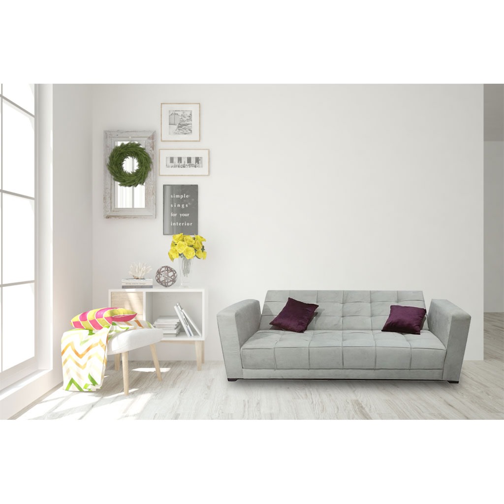 Beech Wood and Jaguar Fabric Sofa Bed - Grey