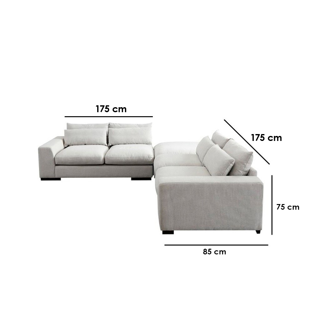 Beech Wood and Linen LShape Sofa - Grey