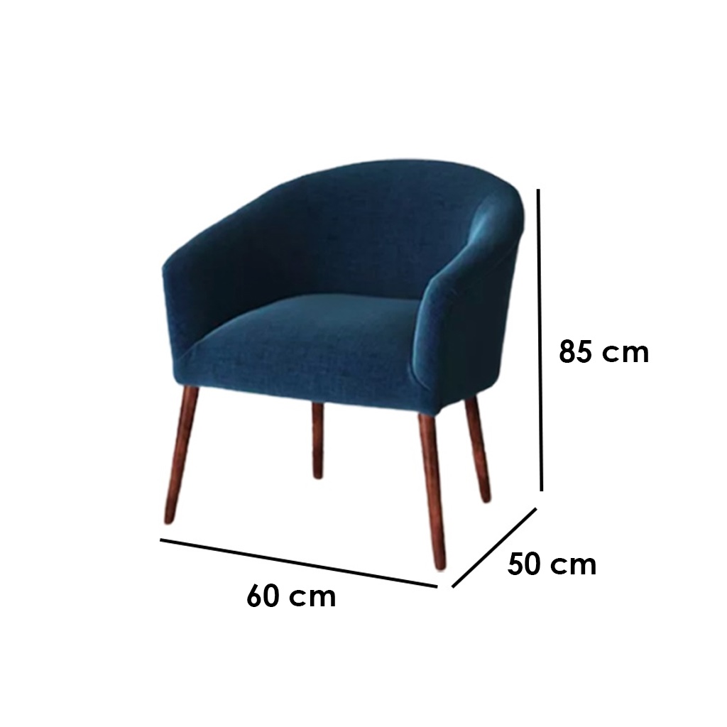 Beech Wood and Velvet Side Chair - Blue and Brown