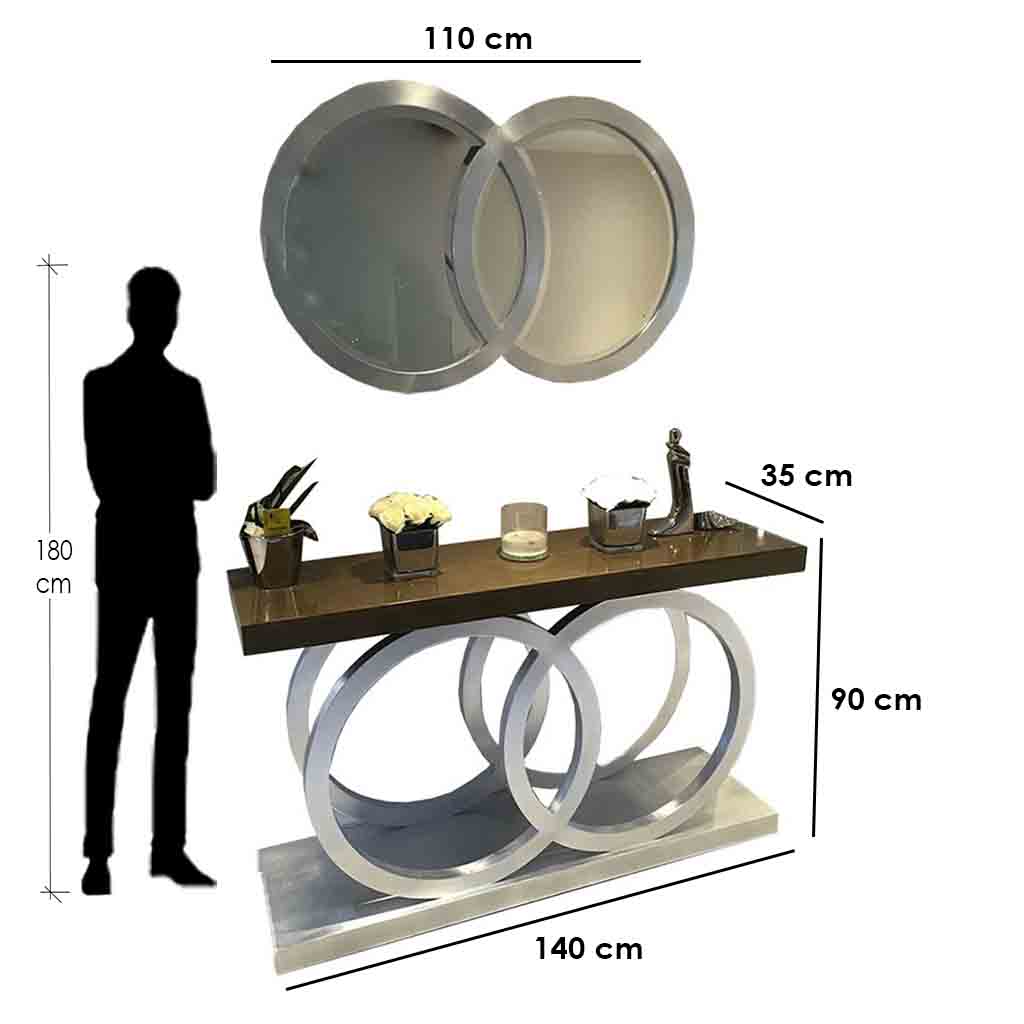 Counter Wood Console and Mirror Silver - 90x40x120 cm