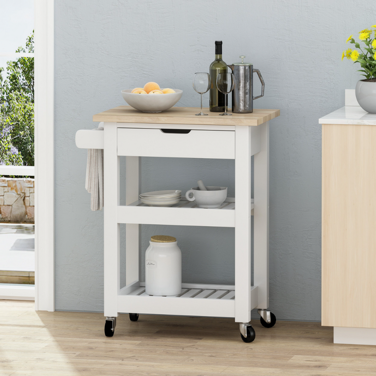 Moskey Wood Kitchen Storage Unit White and Beige - 85 × 40 × 64 cm