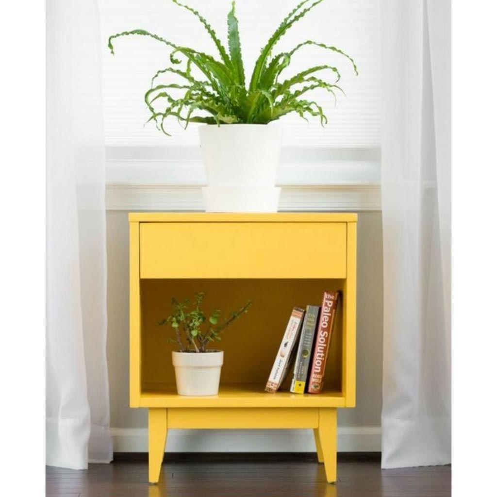 Mdf and Beech Wood Bedside Table Yellow - 40x40x60 cm