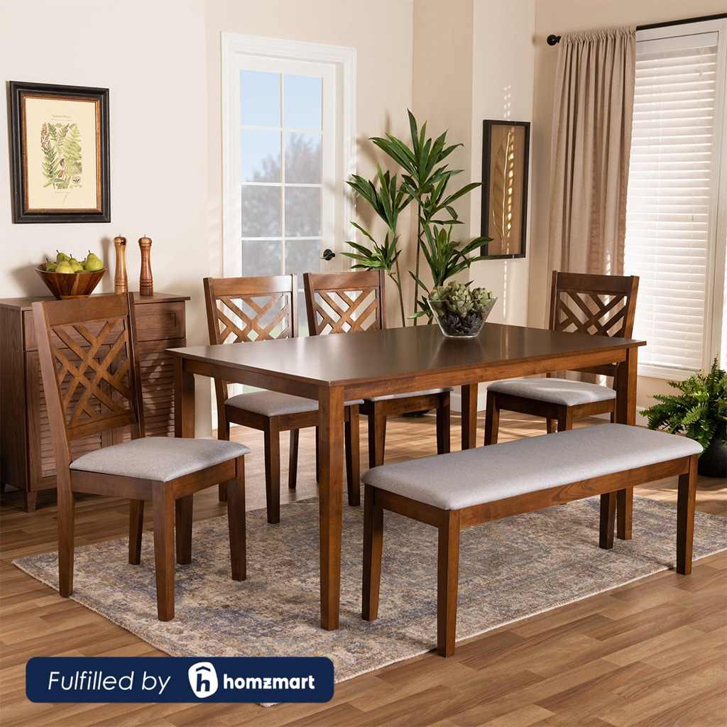 Beech Wood Dining Room Set 6 pieces - Brown