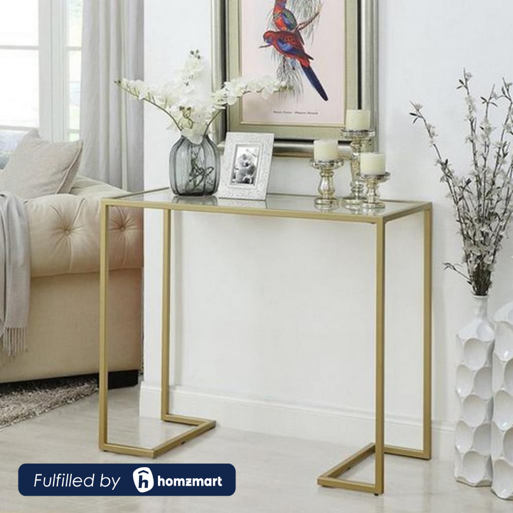 Steel and Glass Console Gold - 90x90x35 cm