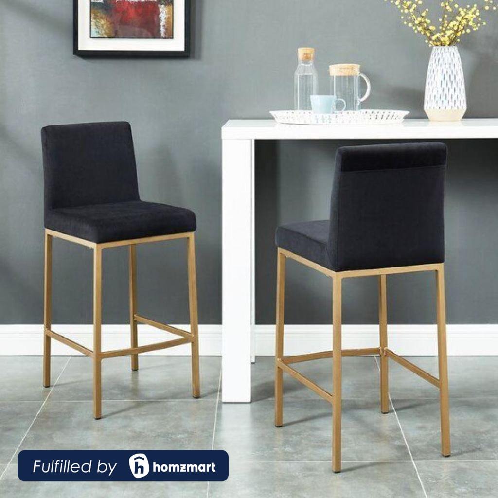 Steel and Velvet Bar Chair - Black and Gold